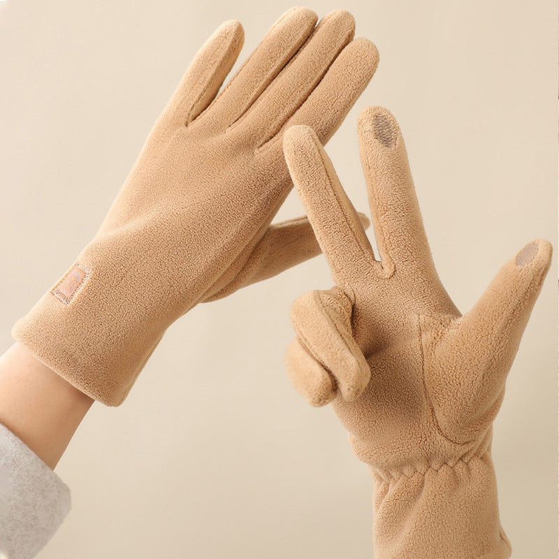 Plush Fleece Full Finger Winter Gloves - Khaki - 1