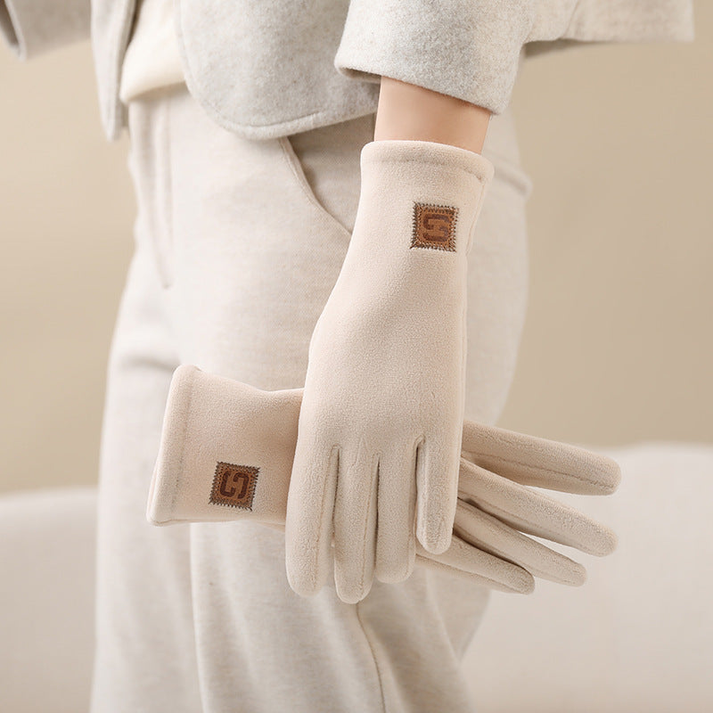 Plush Fleece Full Finger Winter Gloves - White