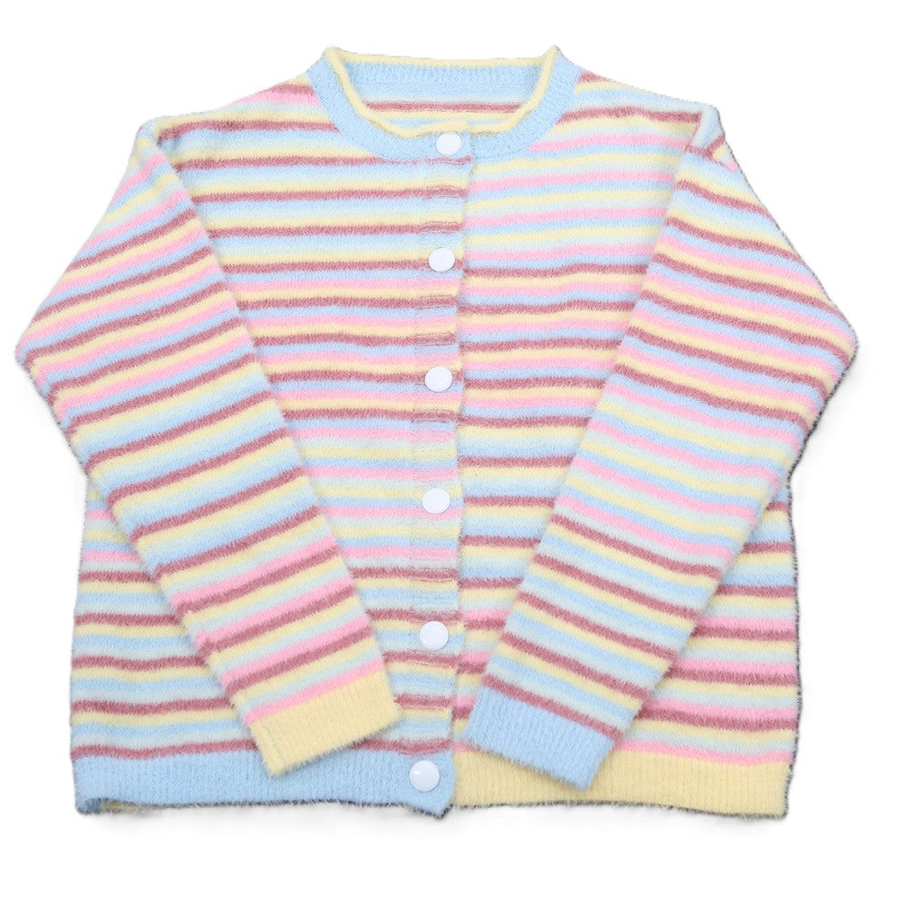 Striped Knit Cardigan With Button Front - Pink - 1
