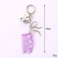 Heart Charm Mini Comb Bow Keychain - Purple