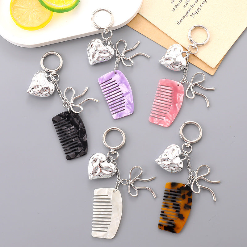 Heart Charm Mini Comb Bow Keychain - view 1
