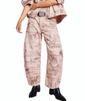 Printed Barrel Leg High Waist Jeans - Pattern