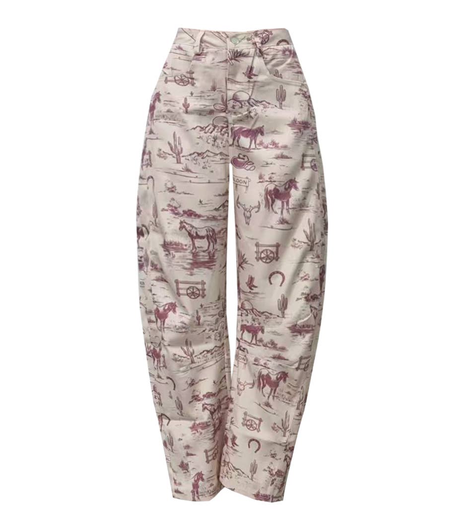 Printed Barrel Leg High Waist Jeans