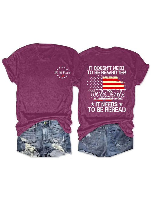 American Flag Slogan Graphic Tee - Berry