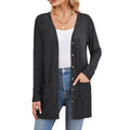 Ribbed Open Front Cardigan With Patch Pockets - Black