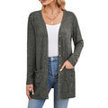 Ribbed Open Front Cardigan With Patch Pockets - Green
