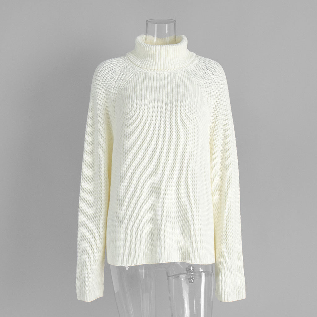 Split Back Roll Neck Ribbed Knit Sweater - Beige - 7
