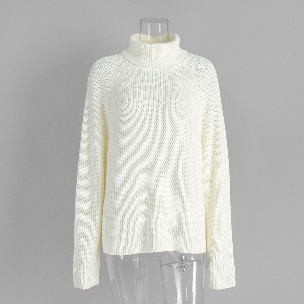 Split Back Roll Neck Ribbed Knit Sweater - Beige - 7