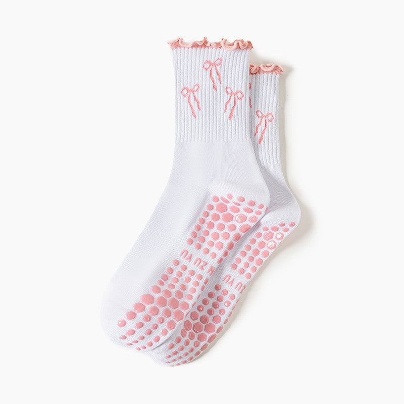 Frilled Cuff Fruit Motif Grip Socks - Bow