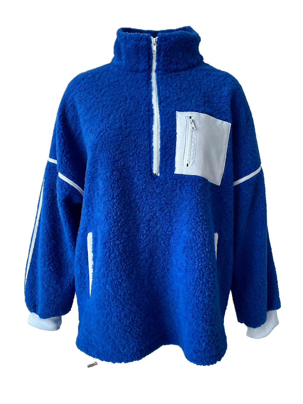 Sherpa Fleece Half Zip Pullover Jacket - Blue - 1