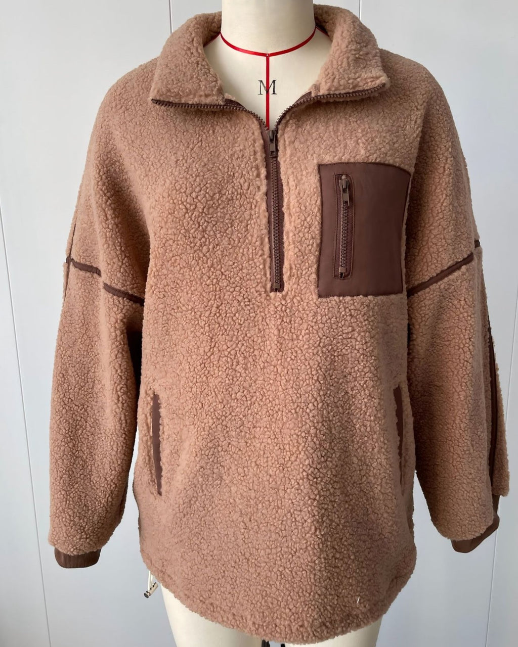 Sherpa Fleece Half Zip Pullover Jacket - Khaki