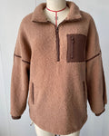 Sherpa Fleece Half Zip Pullover Jacket - Khaki