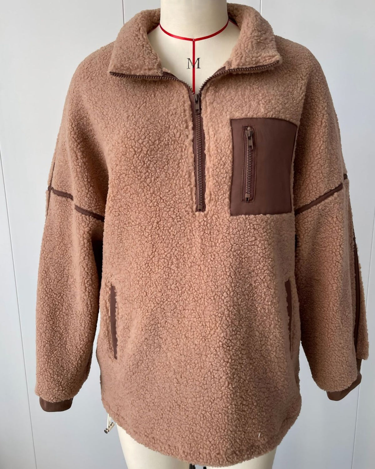 Sherpa Fleece Half Zip Pullover Jacket - Khaki