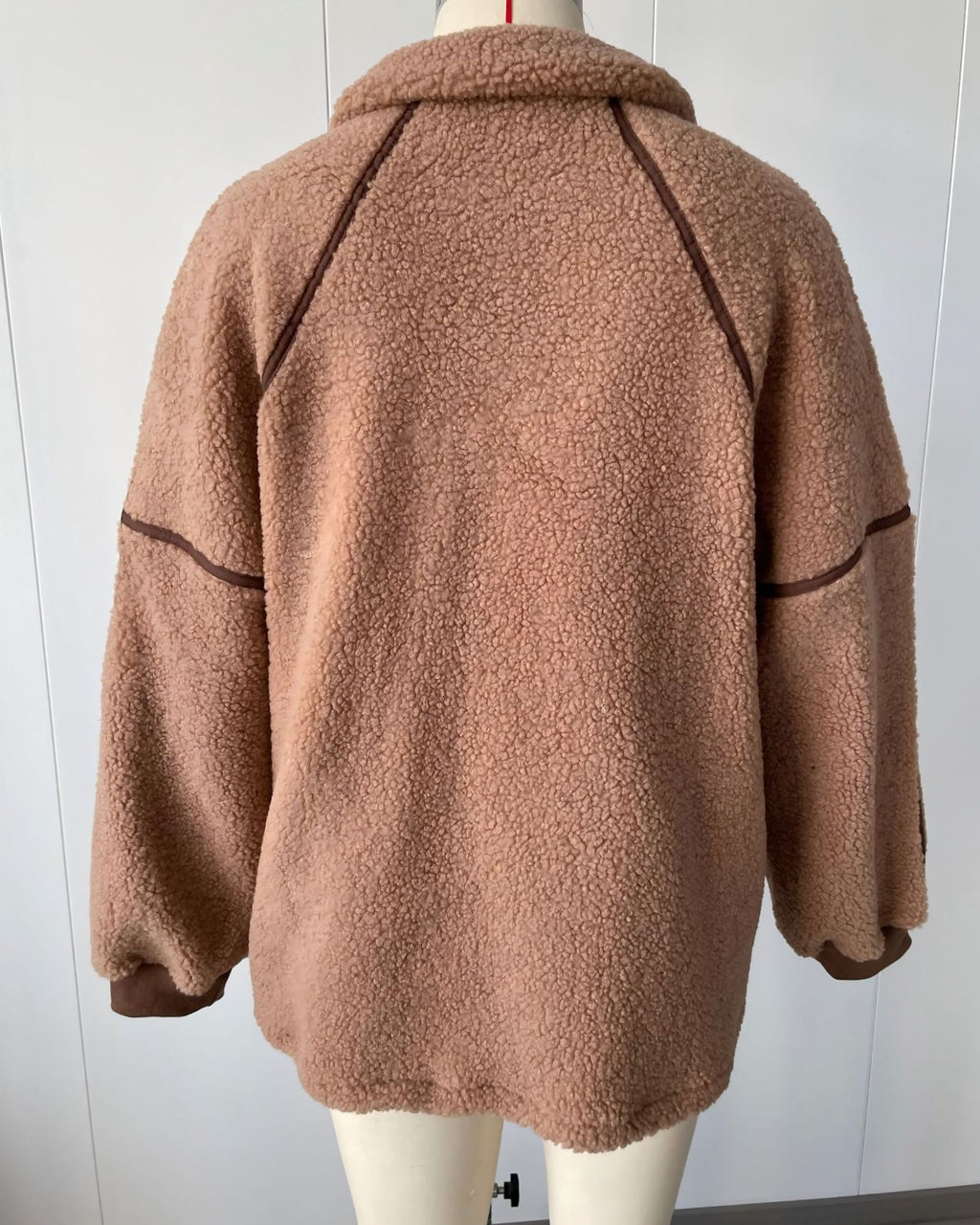 Sherpa Fleece Half Zip Pullover Jacket - Khaki - 1