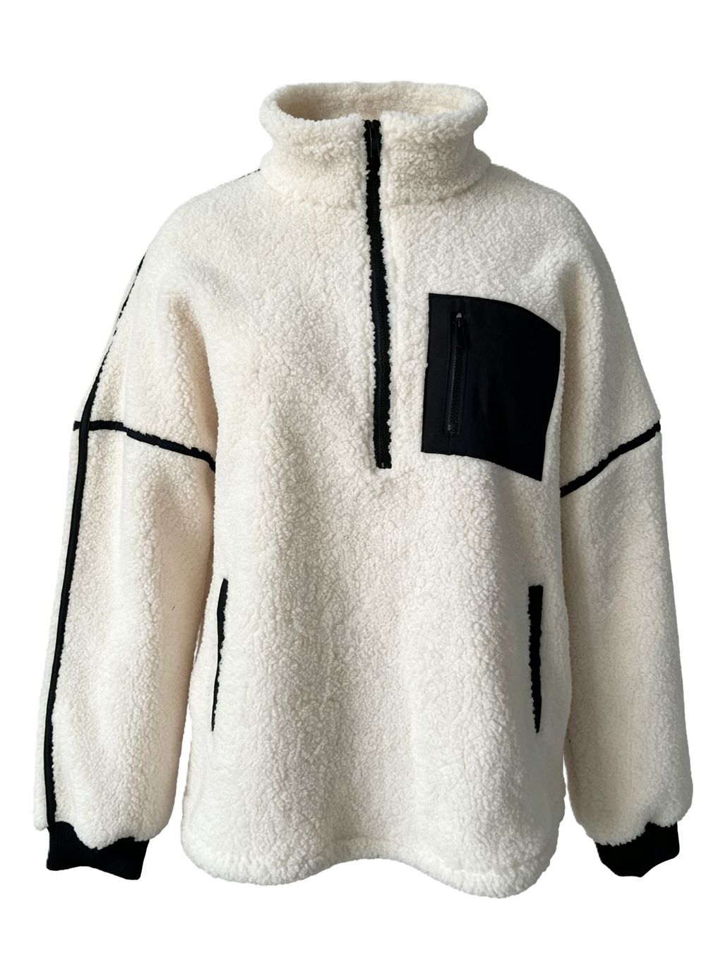 Sherpa Fleece Half Zip Pullover Jacket - White_B