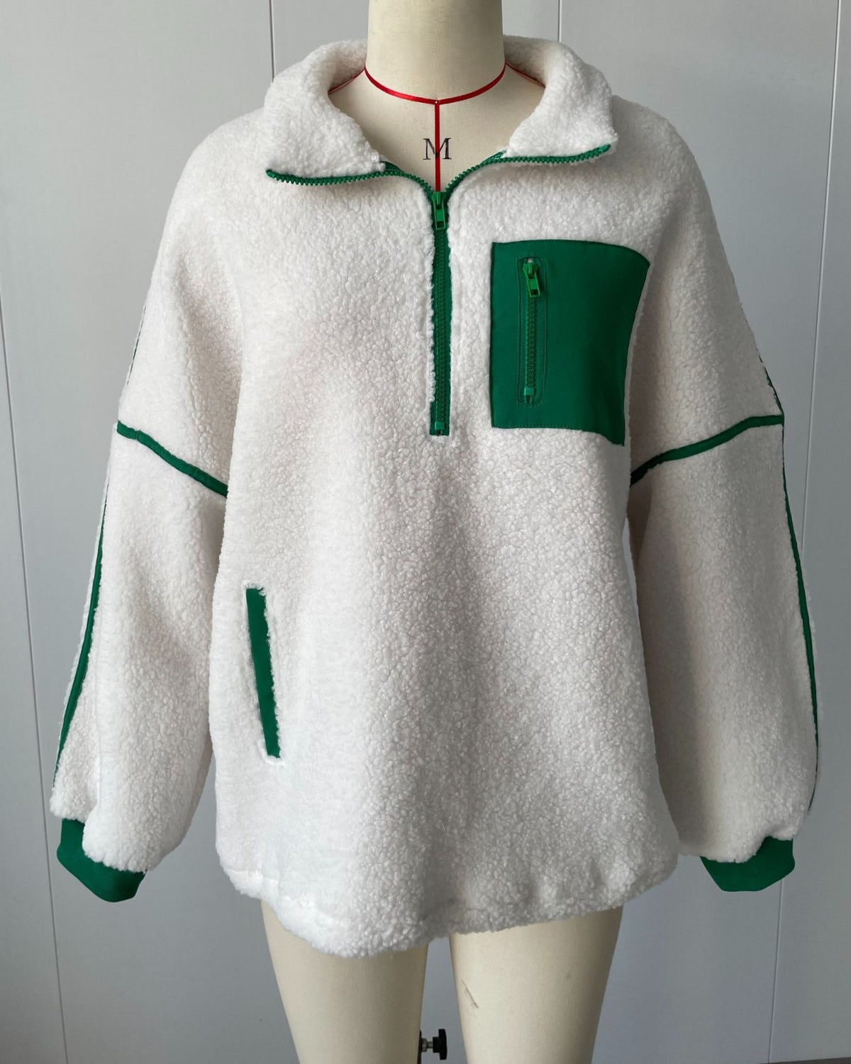 Sherpa Fleece Half Zip Pullover Jacket - White_G