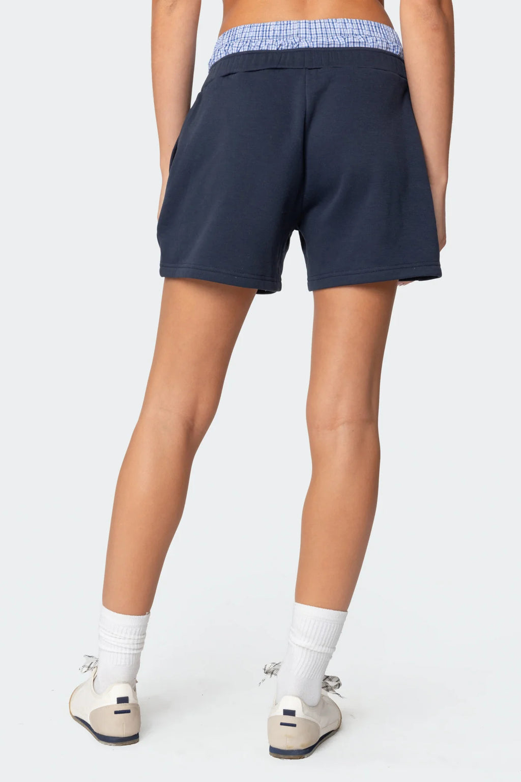 Gingham Waistband Sweat Shorts - DarkBlue - 2