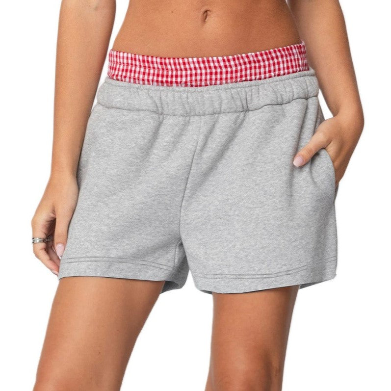 Gingham Waistband Sweat Shorts - grey