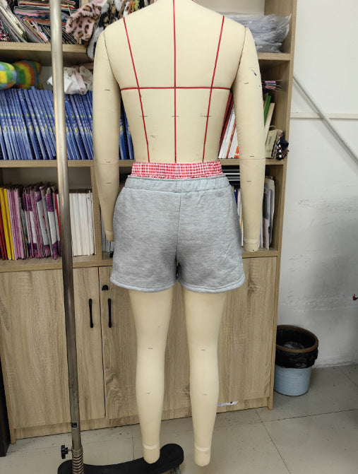 Gingham Waistband Sweat Shorts - grey - 2