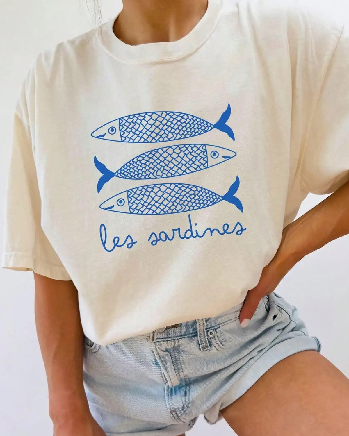 Fish Graphic Relaxed Cotton Crewneck Tee - Khaki