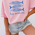 Fish Graphic Relaxed Cotton Crewneck Tee - Pink