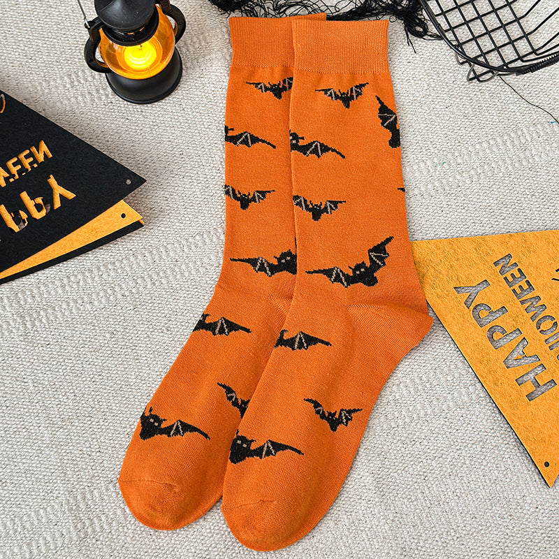 Halloween Crew Socks With Spooky Novelty Prints - Bat