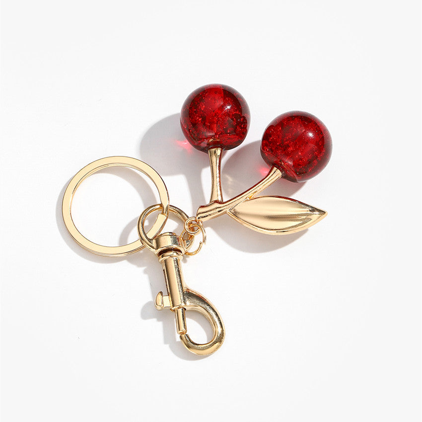 Glitter Resin Cherry Keychain Charm - Dark_Red