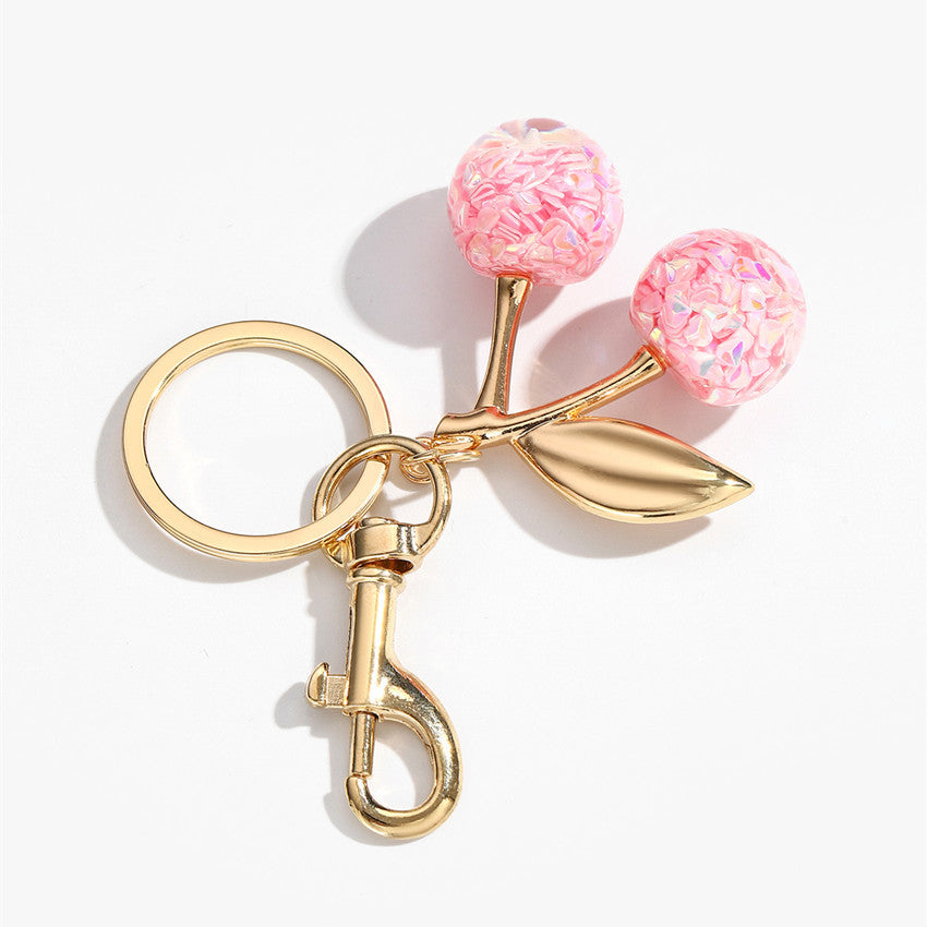 Glitter Resin Cherry Keychain Charm - Pink