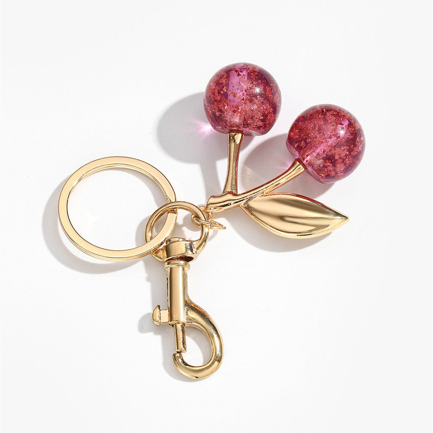 Glitter Resin Cherry Keychain Charm - Purple