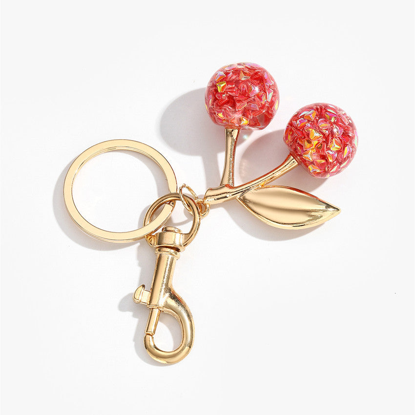 Glitter Resin Cherry Keychain Charm - Red