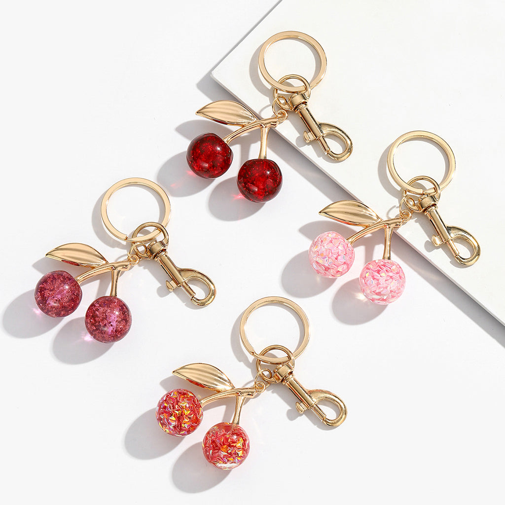 Glitter Resin Cherry Keychain Charm