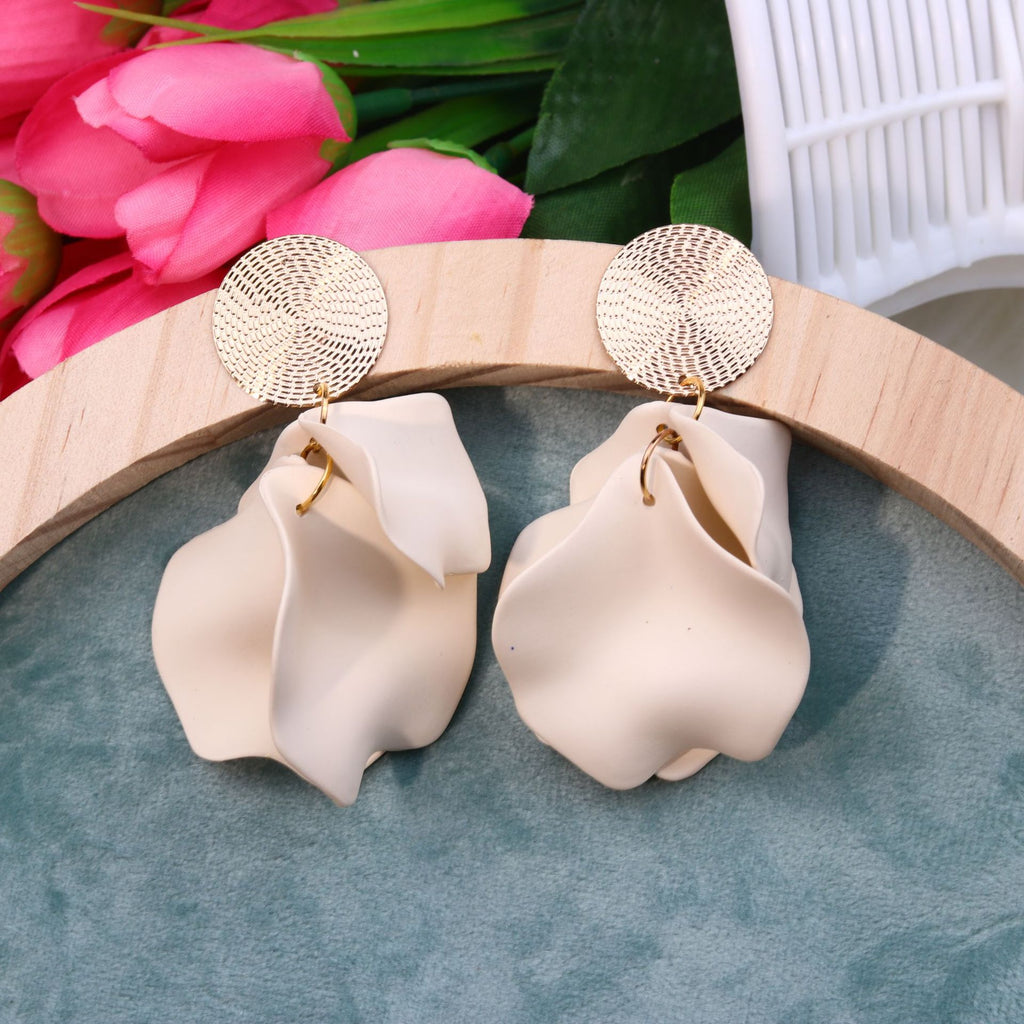Matte Petal Drop Statement Earrings - Beige