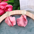 Matte Petal Drop Statement Earrings - Pink