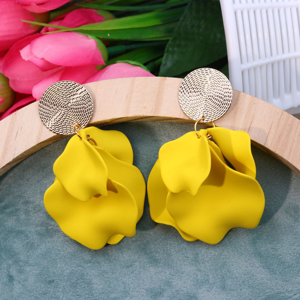 Matte Petal Drop Statement Earrings - Yellow