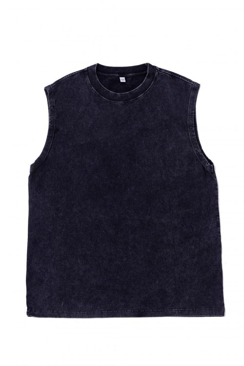 Acid Wash Sleeveless Muscle Tank Top - Black - 1