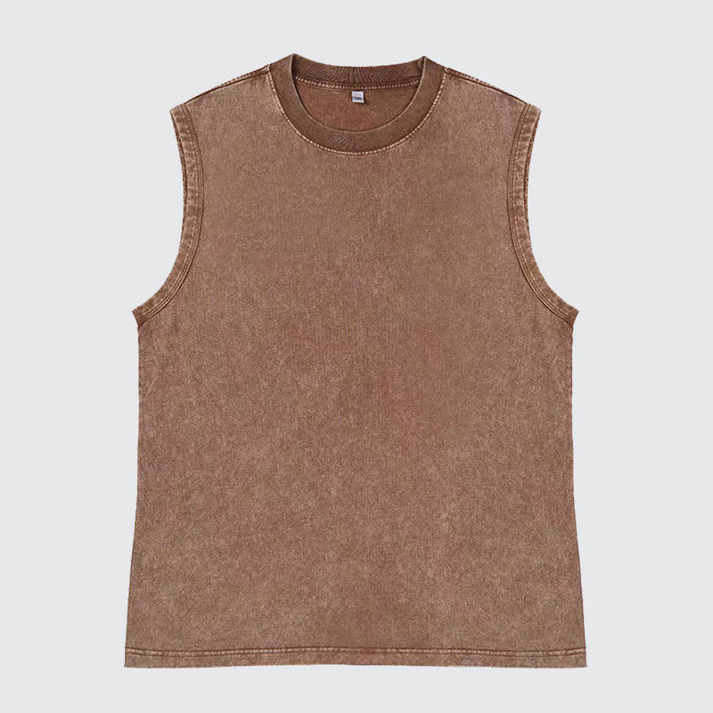 Acid Wash Sleeveless Muscle Tank Top - Coffee