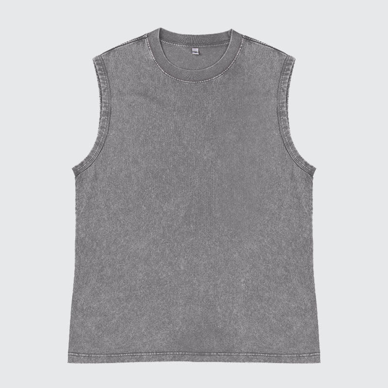Acid Wash Sleeveless Muscle Tank Top - Grey
