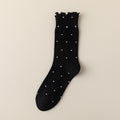 Polka Dot Lettuce Trim Mid Calf Socks - Black