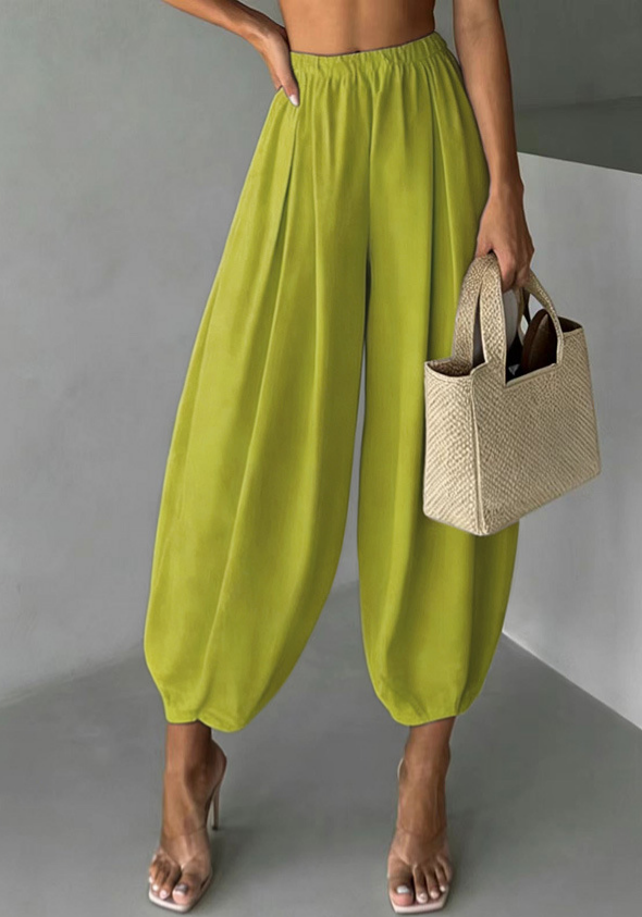 Slouchy Harem Pants With Elastic Cuffs - Grass - 1