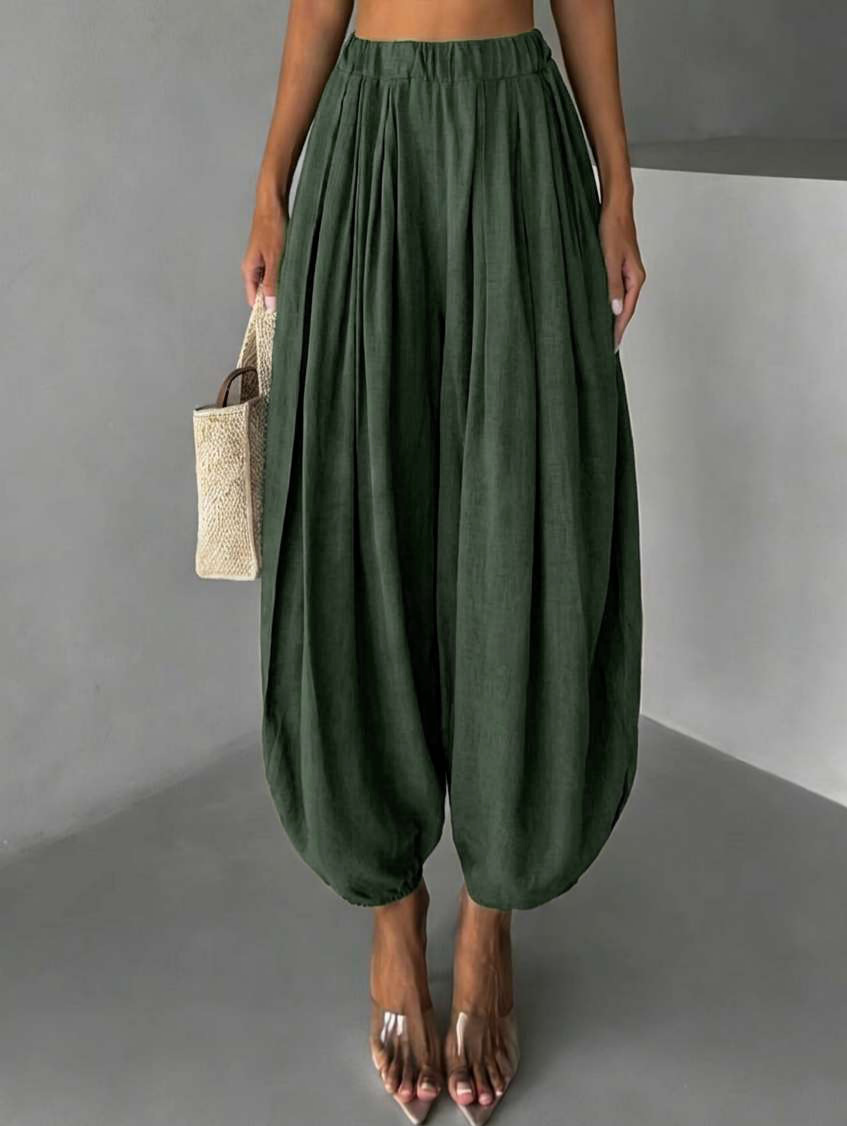 Slouchy Harem Pants With Elastic Cuffs - Green