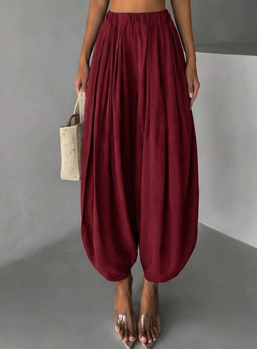 Slouchy Harem Pants With Elastic Cuffs - Wine_red
