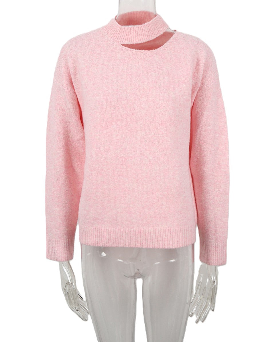Cutout Mock Neck Soft Knit Pullover Sweater - Pink - 1