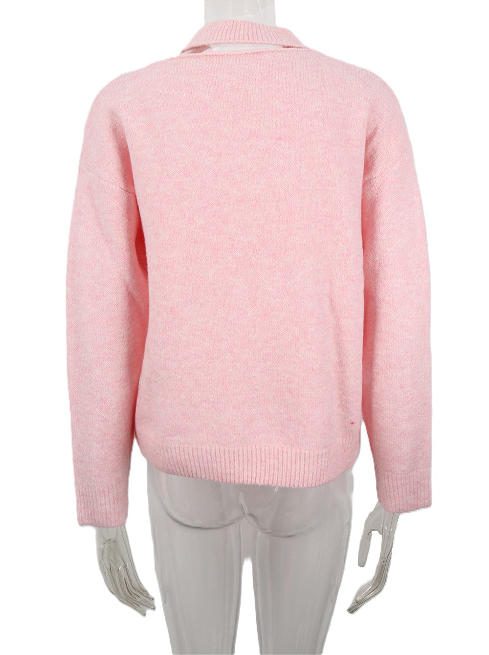 Cutout Mock Neck Soft Knit Pullover Sweater - Pink - 2