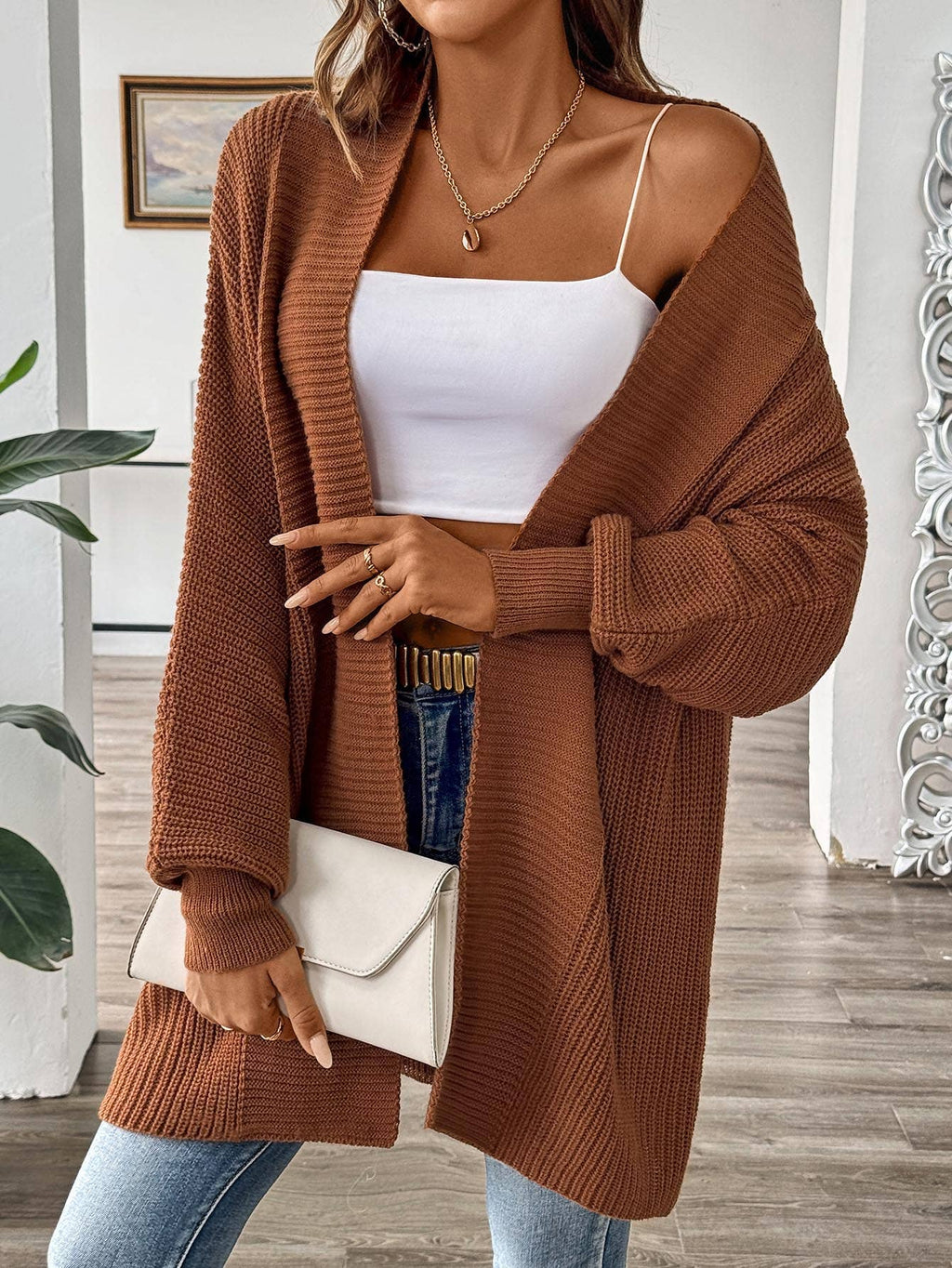 Slouchy Dolman Sleeve Open Front Cardigan