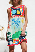 Tropical Print Sleeveless Beach Mini Dress - Multi