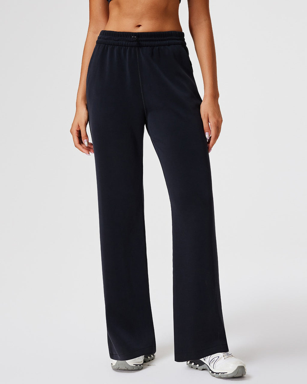 Drawstring Wide Leg Lounge Sweatpants - Black