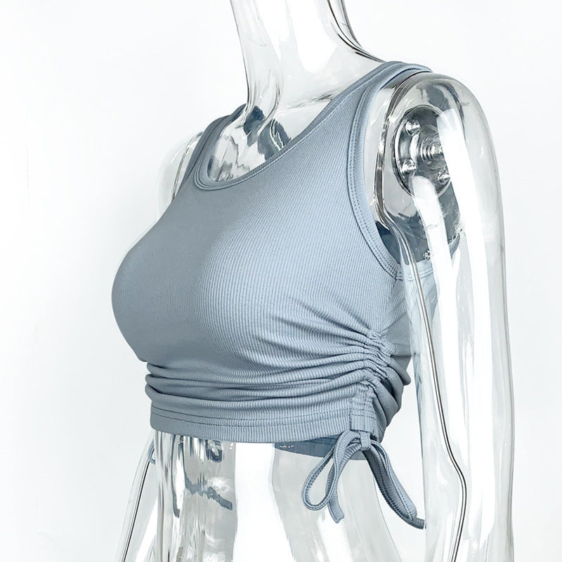 Ribbed Side Cinch Cropped Tank Top - Blue - 4