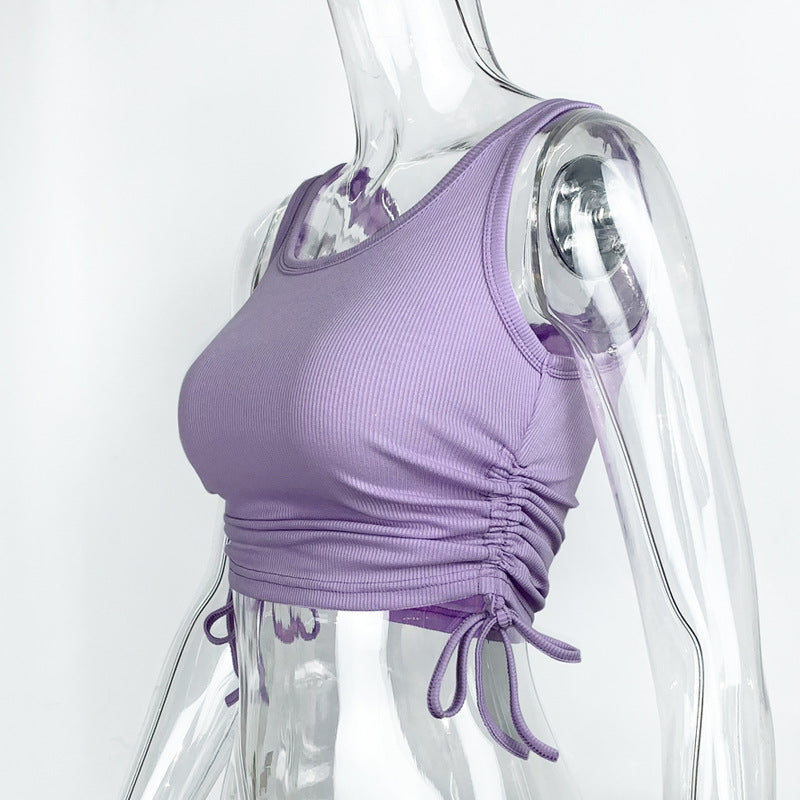 Ribbed Side Cinch Cropped Tank Top - Purple - 2