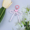 Beaded Ribbon Bow Bag Charm Keychain - C1