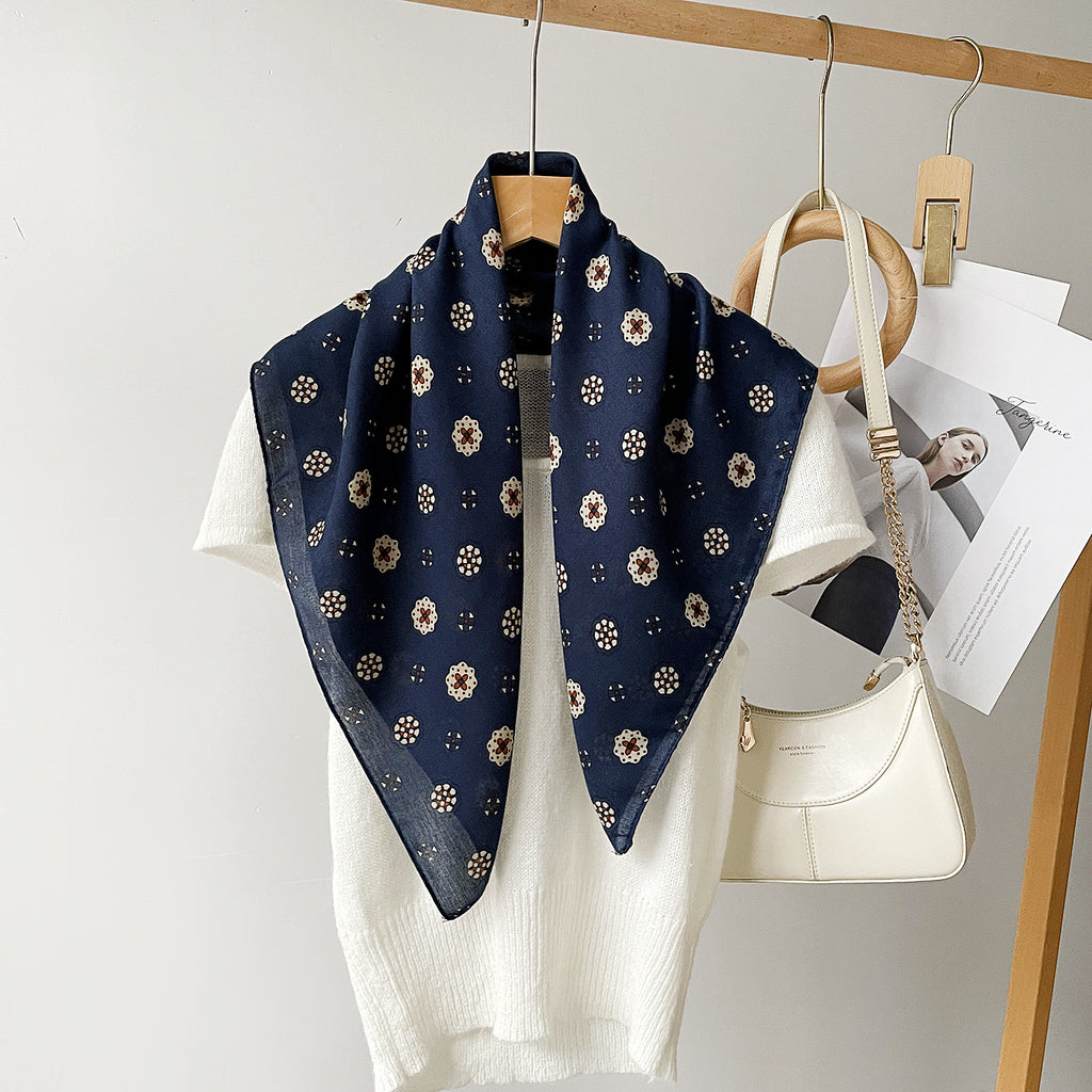 Ditsy Floral Dot Square Bandana Scarf - Blue